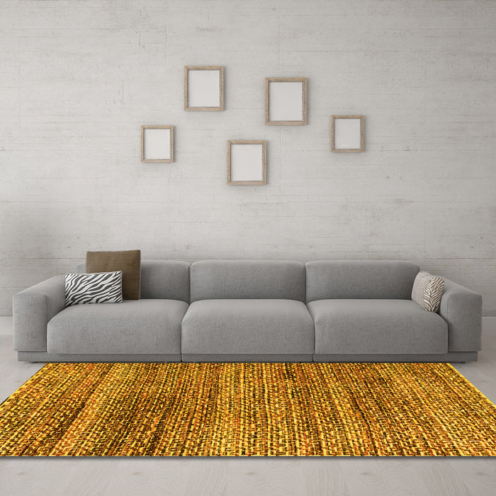 Machine Washable Abstract Yellow Modern Rug in a Living Room, wshabs4780yw
