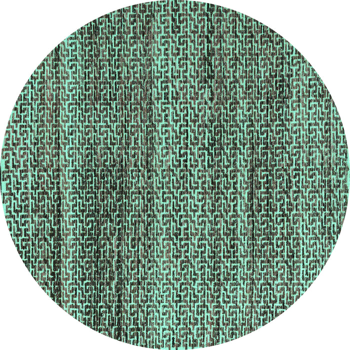 Round Machine Washable Abstract Turquoise Modern Area Rugs, wshabs4780turq