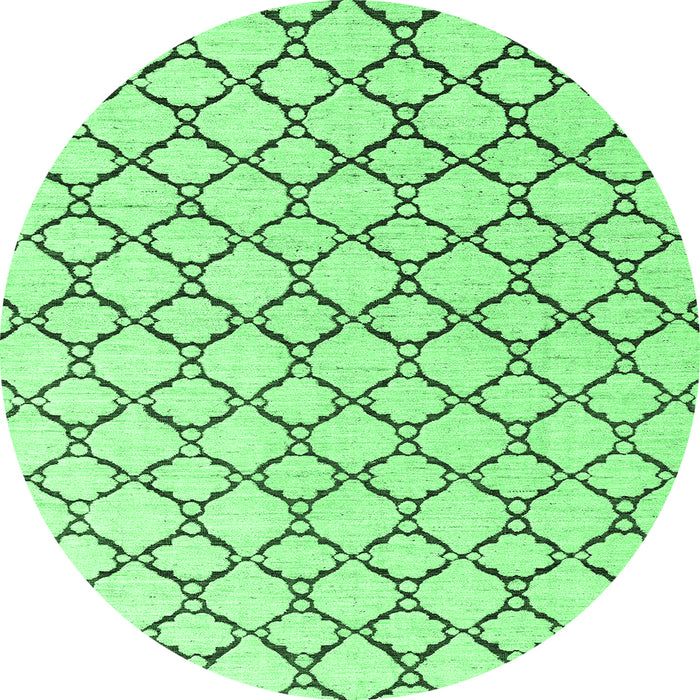 Round Machine Washable Solid Emerald Green Modern Area Rugs, wshabs4781emgrn