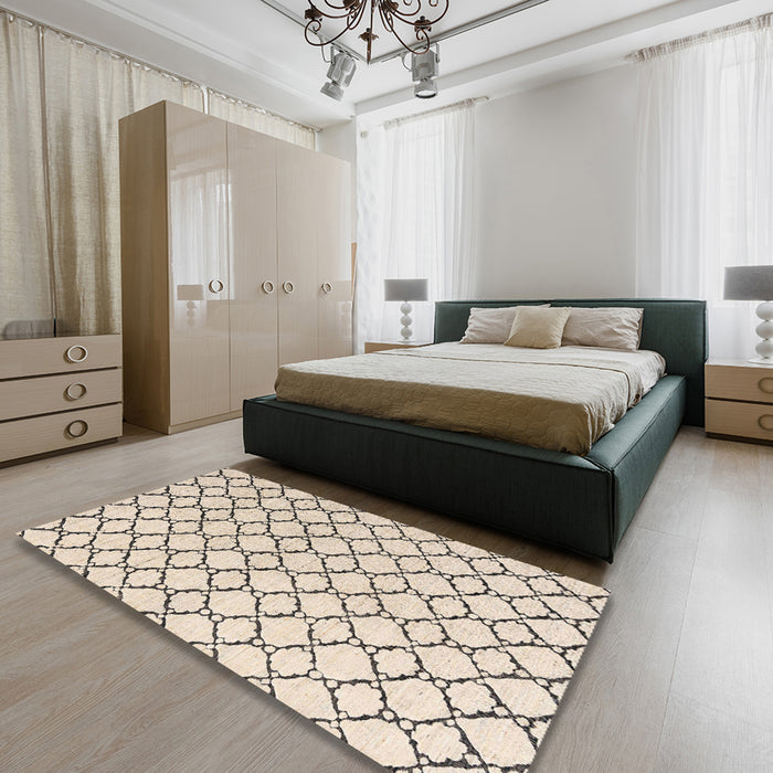 Abstract Light Orange Gold Solid Rug in a Bedroom, abs4781