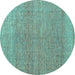 Round Machine Washable Abstract Turquoise Modern Area Rugs, wshabs4782turq