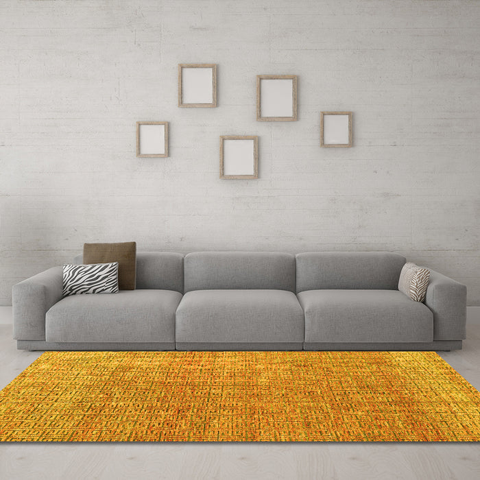 Machine Washable Abstract Yellow Modern Rug in a Living Room, wshabs4782yw