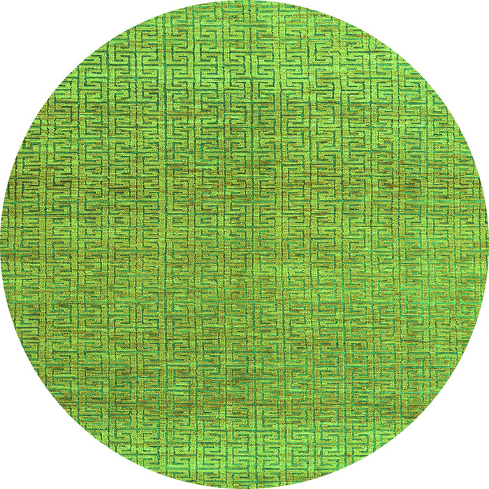 Round Machine Washable Abstract Green Modern Area Rugs, wshabs4782grn
