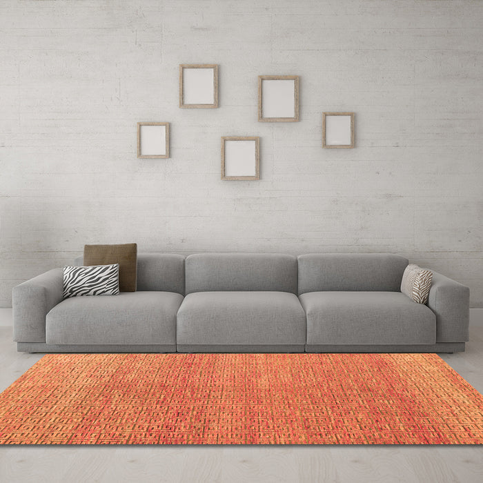 Machine Washable Abstract Orange Modern Area Rugs in a Living Room, wshabs4782org