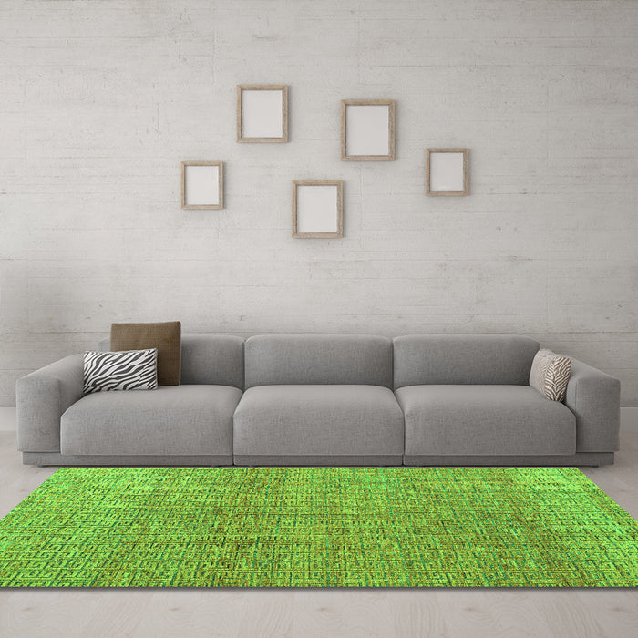 Machine Washable Abstract Green Modern Area Rugs in a Living Room,, wshabs4782grn