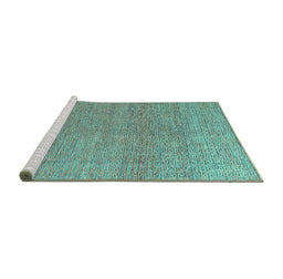 Sideview of Machine Washable Abstract Turquoise Modern Area Rugs, wshabs4782turq