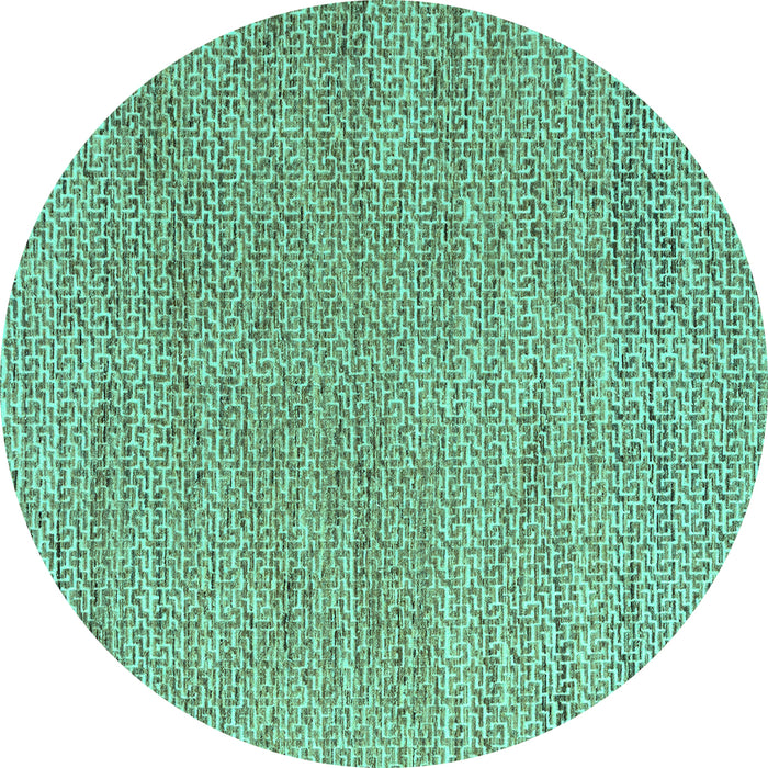 Round Machine Washable Abstract Turquoise Modern Area Rugs, wshabs4783turq