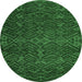 Round Machine Washable Abstract Emerald Green Modern Area Rugs, wshabs4784emgrn