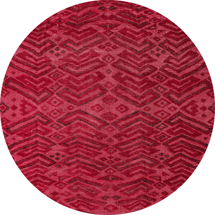 Round Machine Washable Abstract Red Rug, wshabs4784