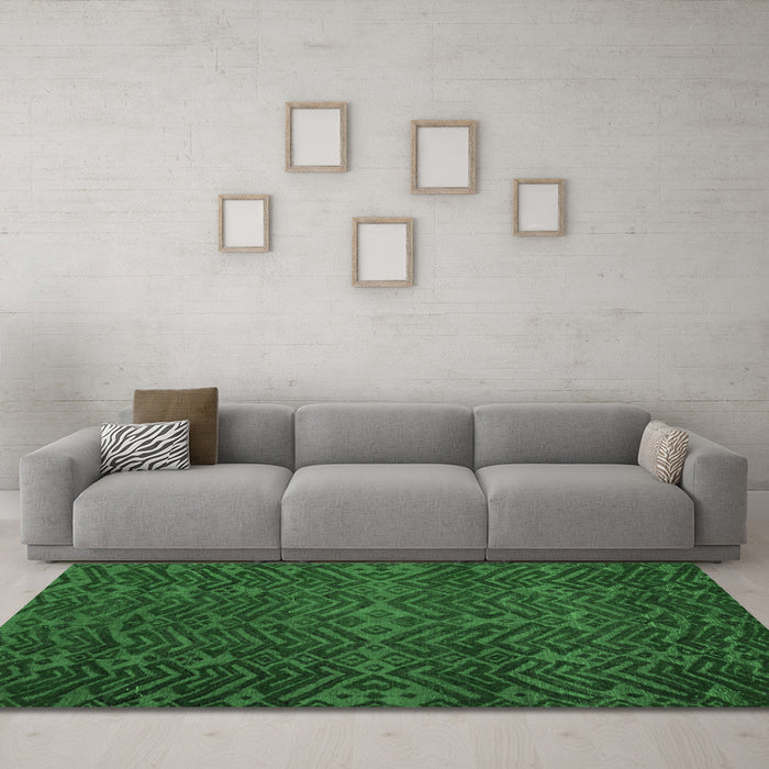 Machine Washable Abstract Emerald Green Modern Area Rugs in a Living Room,, wshabs4784emgrn