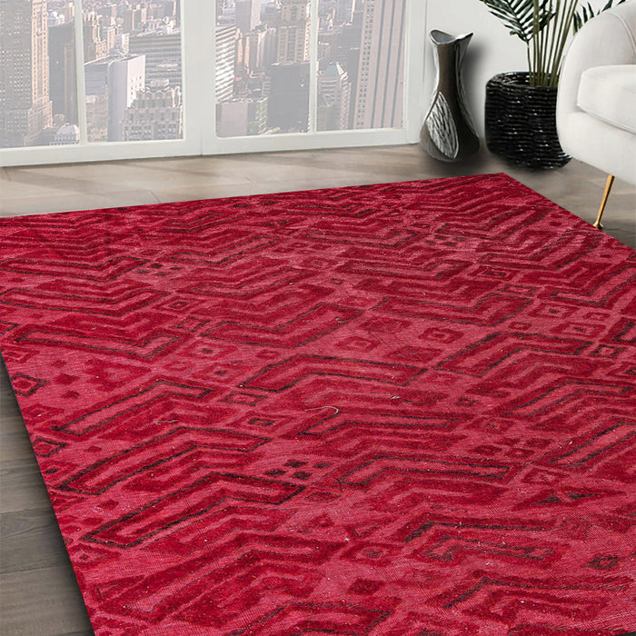 Abstract Red Modern Rug in Family Room, abs4784