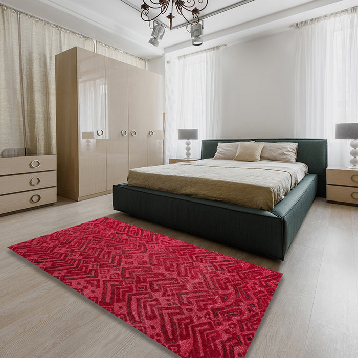 Abstract Red Modern Rug in a Bedroom, abs4784