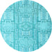 Round Machine Washable Abstract Light Blue Modern Rug, wshabs4785lblu