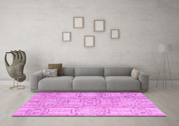Machine Washable Abstract Pink Modern Rug in a Living Room, wshabs4785pnk
