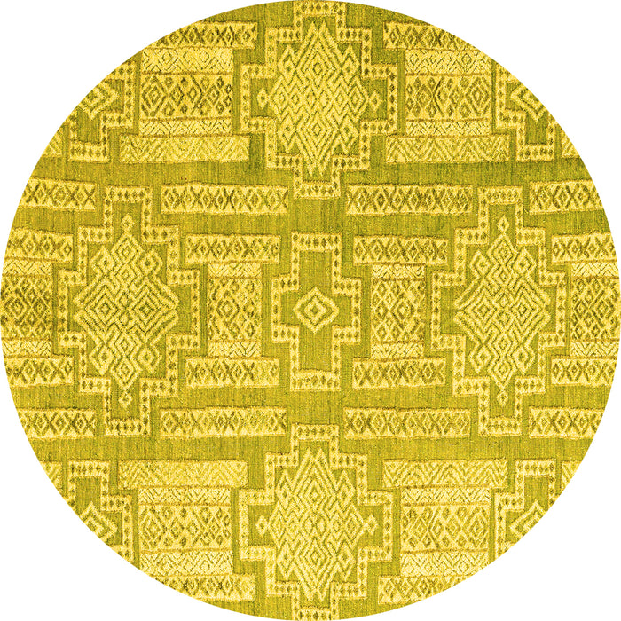 Round Abstract Yellow Modern Rug, abs4785yw