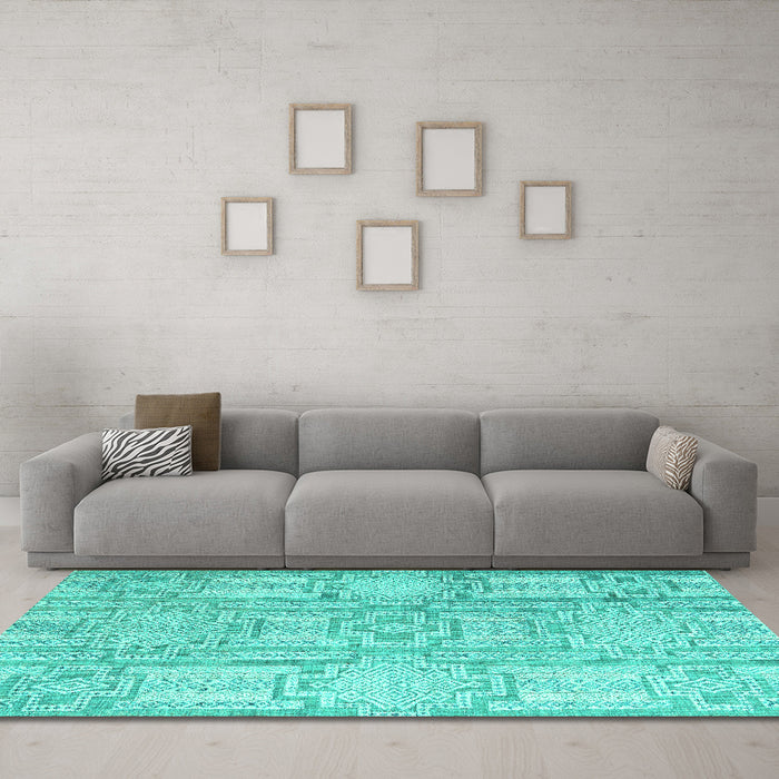 Machine Washable Abstract Turquoise Modern Area Rugs in a Living Room,, wshabs4785turq
