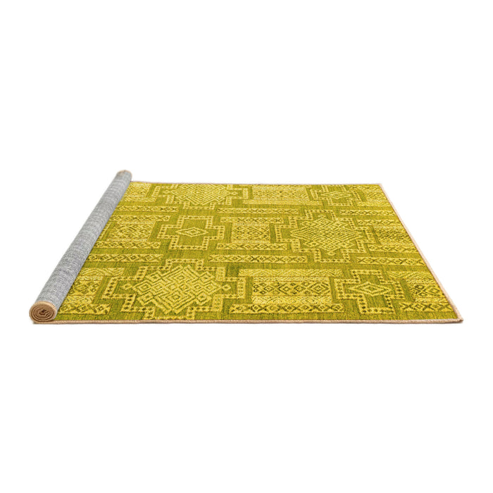 Sideview of Machine Washable Abstract Yellow Modern Rug, wshabs4785yw