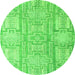 Round Abstract Green Modern Rug, abs4785grn