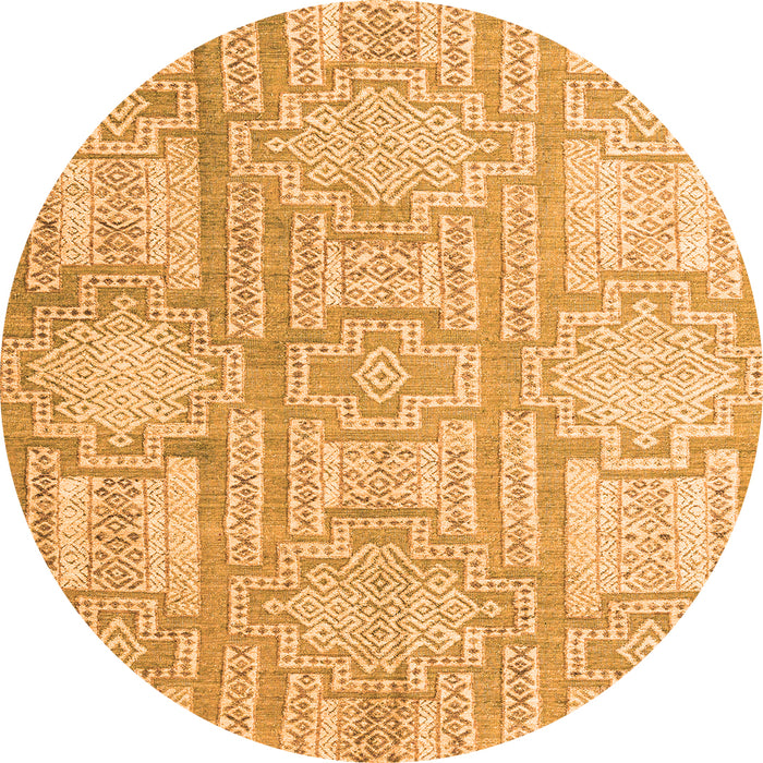 Round Machine Washable Abstract Orange Modern Area Rugs, wshabs4785org