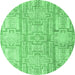 Round Abstract Emerald Green Modern Rug, abs4785emgrn