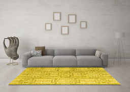 Machine Washable Abstract Yellow Modern Rug in a Living Room, wshabs4785yw