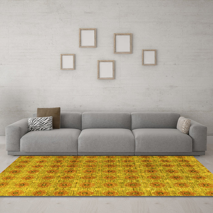 Machine Washable Abstract Yellow Modern Rug in a Living Room, wshabs4786yw