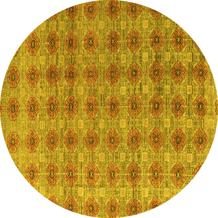 Round Machine Washable Abstract Yellow Modern Rug, wshabs4786yw