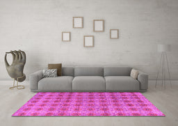 Machine Washable Abstract Pink Modern Rug in a Living Room, wshabs4786pnk