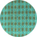 Round Machine Washable Abstract Turquoise Modern Area Rugs, wshabs4786turq