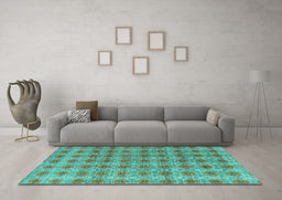Machine Washable Abstract Turquoise Modern Area Rugs in a Living Room,, wshabs4786turq