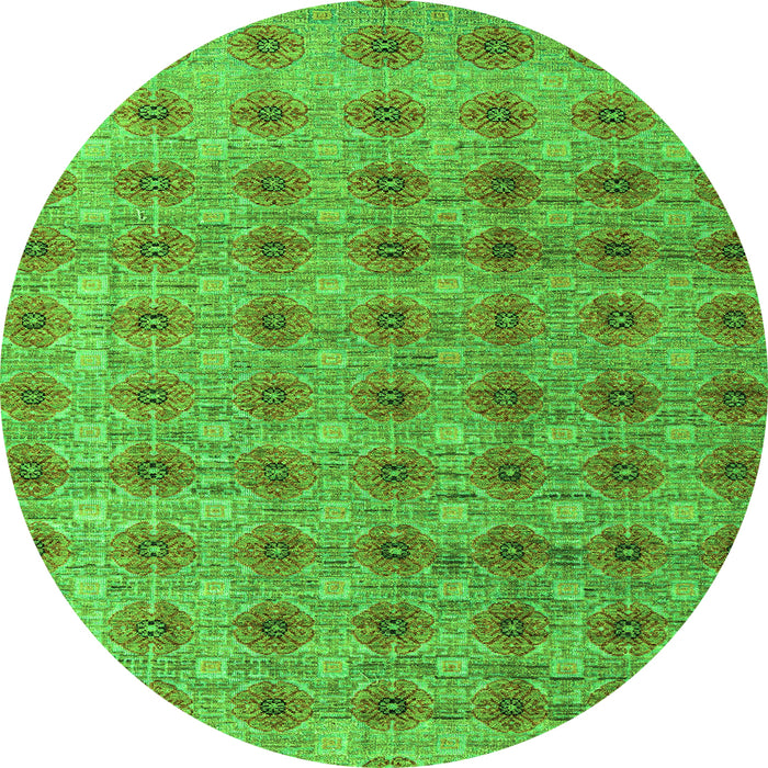 Round Machine Washable Abstract Green Modern Area Rugs, wshabs4786grn