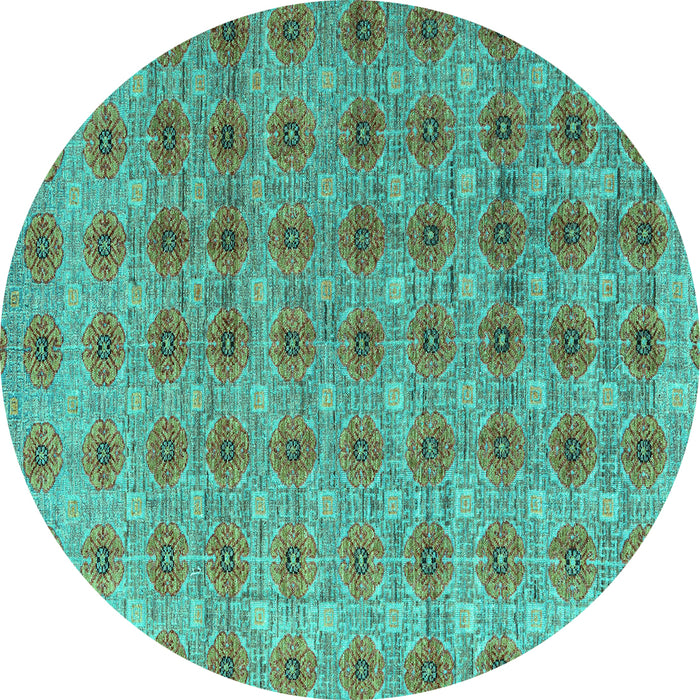 Round Abstract Turquoise Modern Rug, abs4786turq