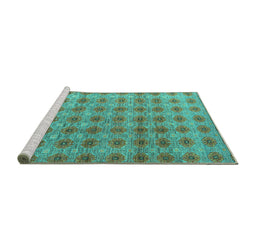 Sideview of Machine Washable Abstract Turquoise Modern Area Rugs, wshabs4786turq
