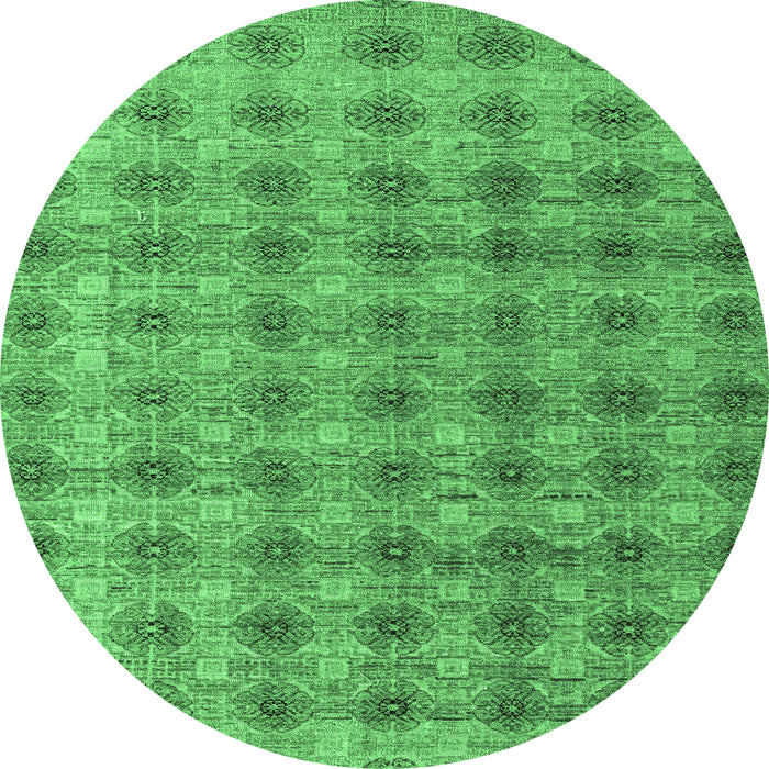 Round Machine Washable Abstract Emerald Green Modern Area Rugs, wshabs4786emgrn