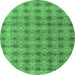 Round Machine Washable Abstract Emerald Green Modern Area Rugs, wshabs4786emgrn