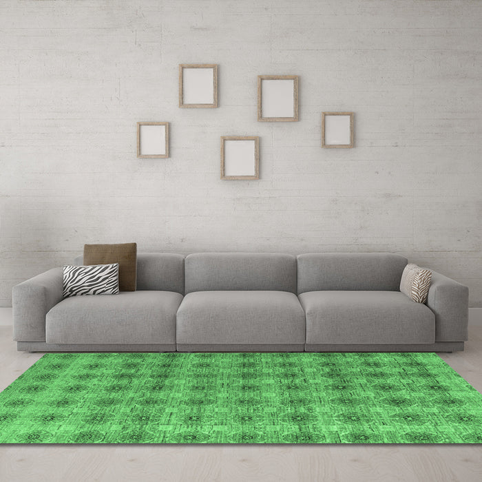 Machine Washable Abstract Emerald Green Modern Area Rugs in a Living Room,, wshabs4786emgrn