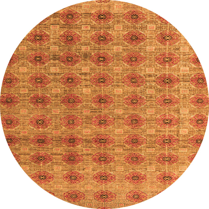 Round Machine Washable Abstract Orange Modern Area Rugs, wshabs4786org