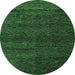 Round Machine Washable Abstract Emerald Green Modern Area Rugs, wshabs4787emgrn
