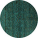 Round Machine Washable Abstract Turquoise Modern Area Rugs, wshabs4787turq