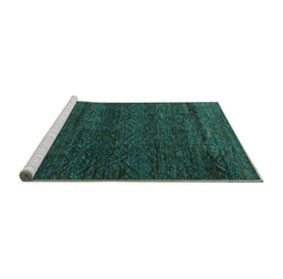 Sideview of Machine Washable Abstract Turquoise Modern Area Rugs, wshabs4787turq