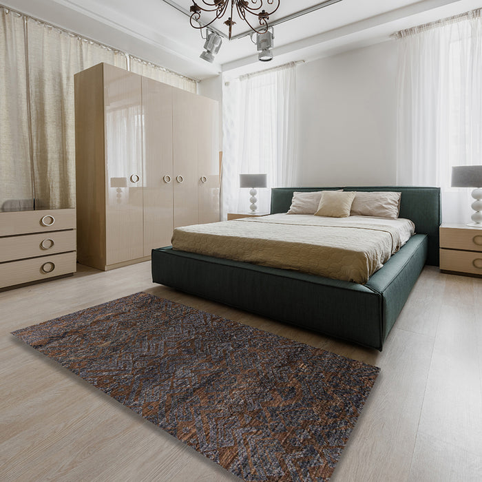 Machine Washable Abstract Puce Purple Rug in a Bedroom, wshabs4787