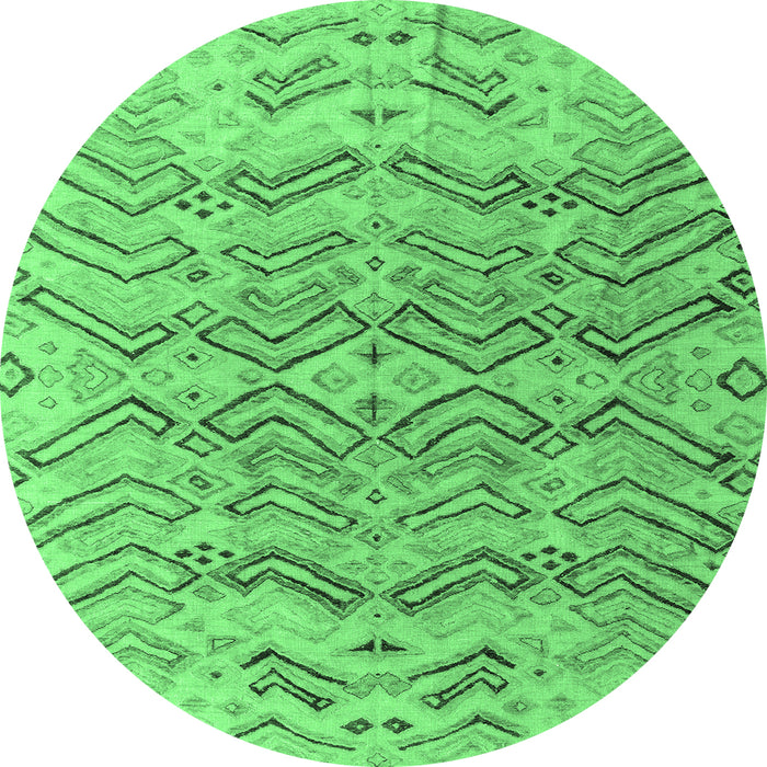 Round Machine Washable Solid Emerald Green Modern Area Rugs, wshabs4788emgrn