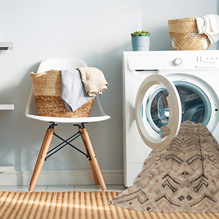 Machine Washable Abstract Dark Almond Brown Rug in a Washing Machine, wshabs4788