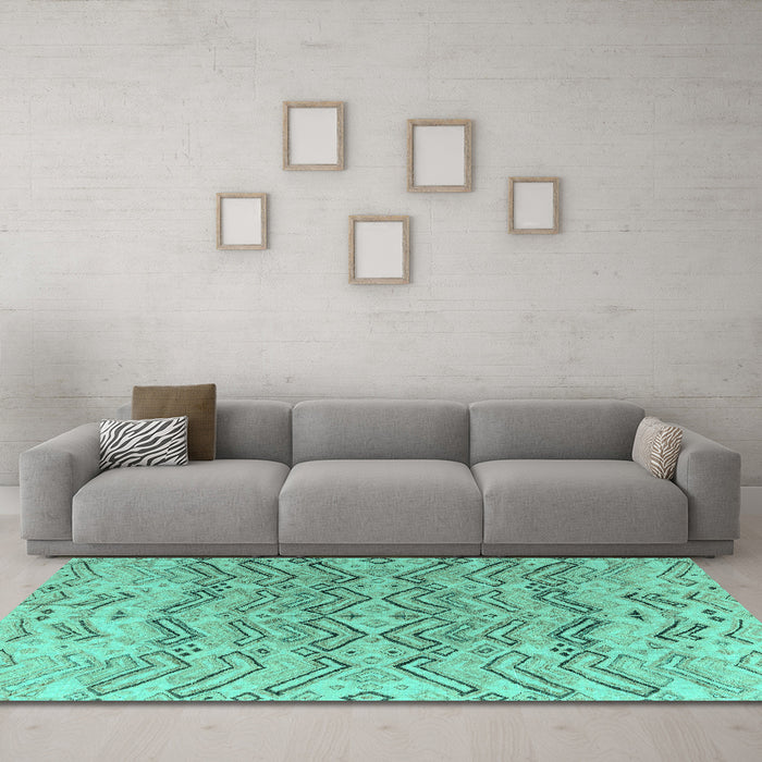 Machine Washable Solid Turquoise Modern Area Rugs in a Living Room,, wshabs4788turq