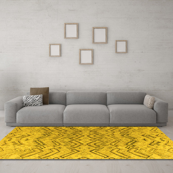 Machine Washable Solid Yellow Modern Rug in a Living Room, wshabs4788yw