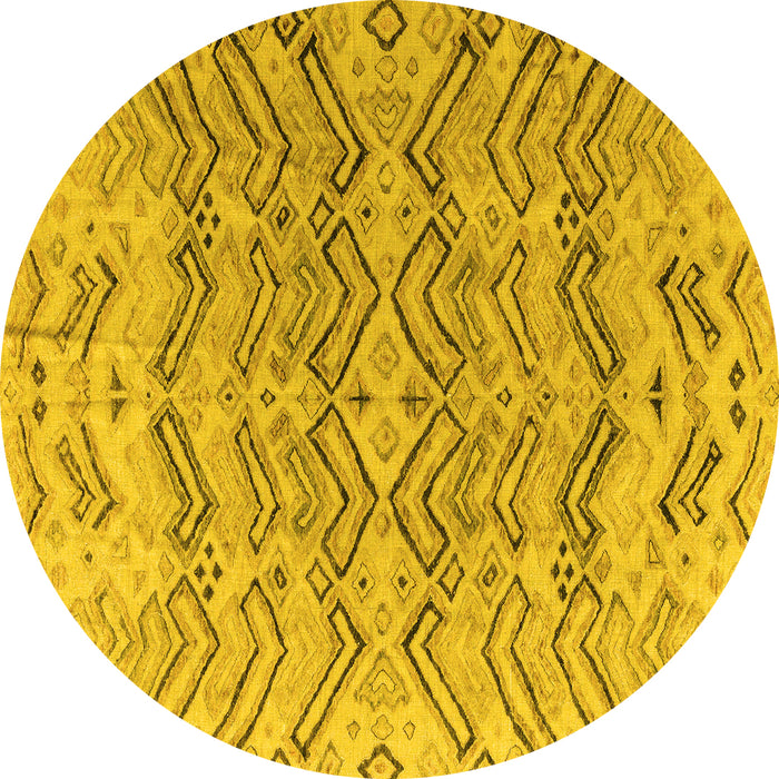 Round Machine Washable Solid Yellow Modern Rug, wshabs4788yw