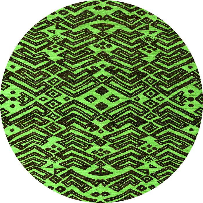 Round Machine Washable Abstract Green Modern Area Rugs, wshabs4789grn