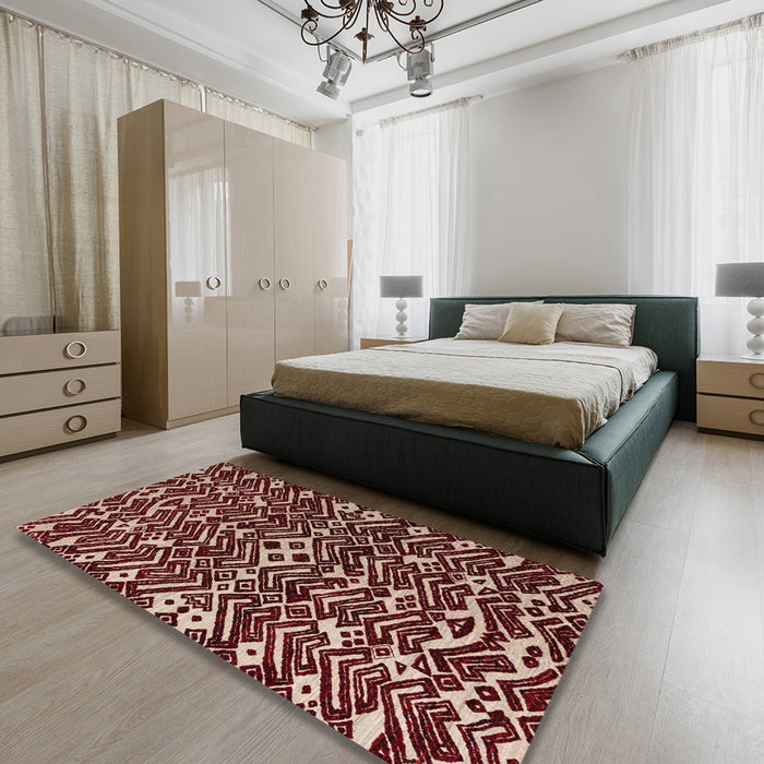 Machine Washable Abstract Light Copper Gold Rug in a Bedroom, wshabs4789
