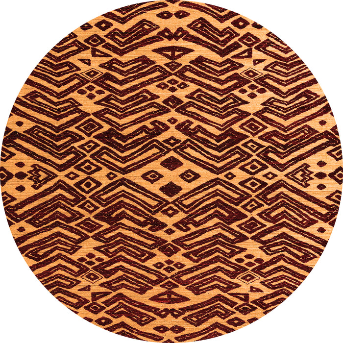 Round Machine Washable Abstract Orange Modern Area Rugs, wshabs4789org