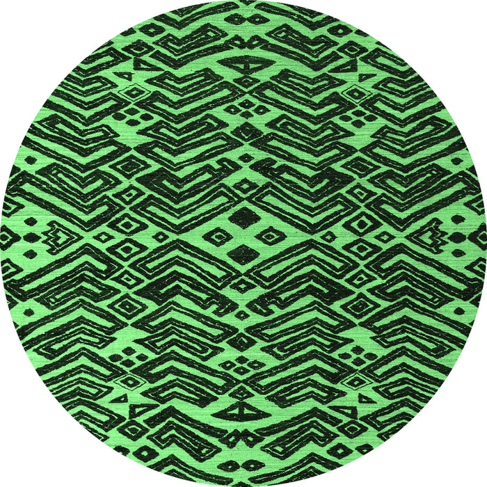 Round Machine Washable Abstract Emerald Green Modern Area Rugs, wshabs4789emgrn